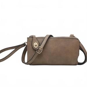 NEW JEN & CO. crossbody wristlet clutch with twist lock closure in khaki